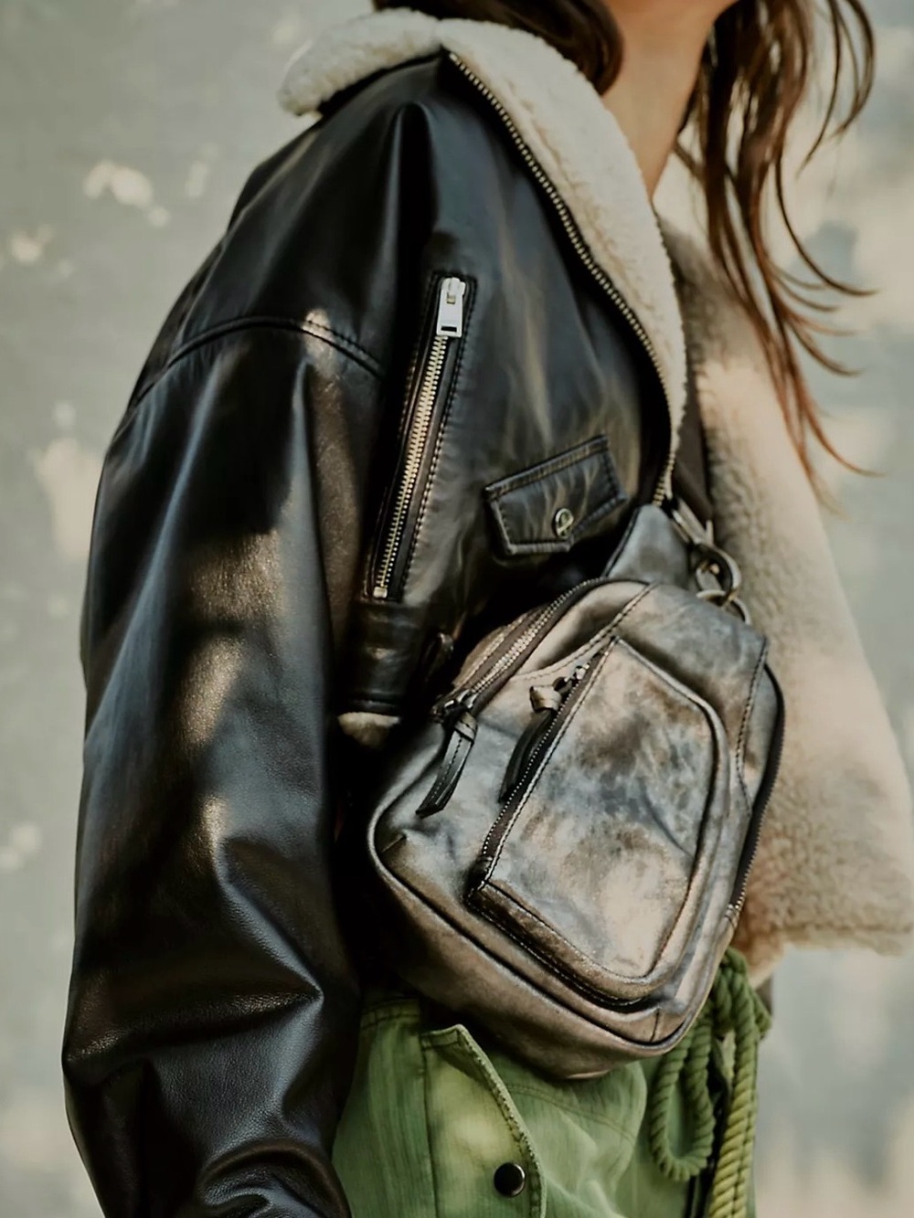 Free People Distressed Black Crossbody Sling Bag